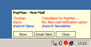 New mail notification window